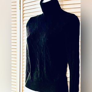 100% Cashmere turtle neck black with cable stitch front superior luxurious yarn